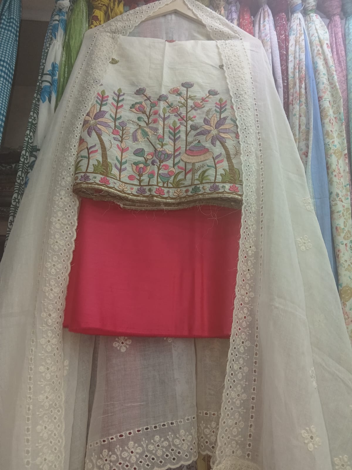 Pastel Mint Floral Embroidered Suit Set